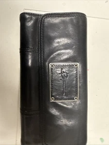 B. Makowsky dreifach faltbare Geldbörse Clutch Karten Organizer Leder Druckknopfverschluss schwarz  - Bild 1 von 4