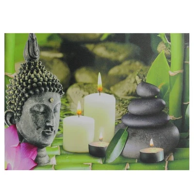 Northlight LED Lighted Buddha and Bamboo Canvas Wall Art 12" x 15.75" - Image 1 of 3