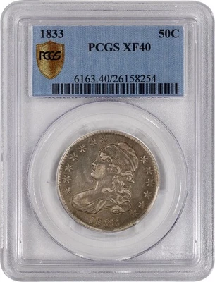 1833 50C Capped Bust Silver Half Dollar PCGS Secure Gold Shield XF40 Coin - Image 1 of 4