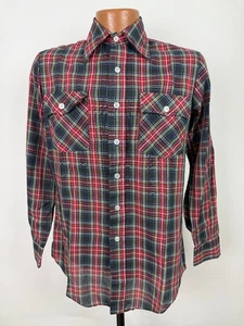 Vintage 70s 80s Button Up Shirt Men Small Black Plaid Retro Western Lightweight - Picture 1 of 17