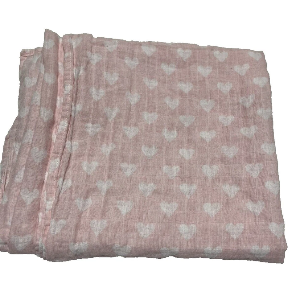 Manta de muselina corazón blanco rosa para bebé 43x44 Parent's Choice Foto 1 de 4