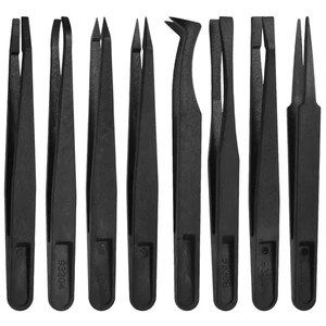 8Pcs Plastic Precision Tweezers Set, Slant Flat Tip Tweezer Pointy/Curved Tips - Picture 1 of 7