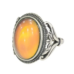 Burnished Sterling Silver Multi Color Change Oval Stone Mood Ring Size Adjust... - Picture 1 of 8