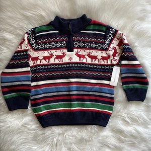 NUOVO maglione natalizio bambino ragazzo taglia 3T blu maglia cavo isola fiera renna - Foto 1 di 11