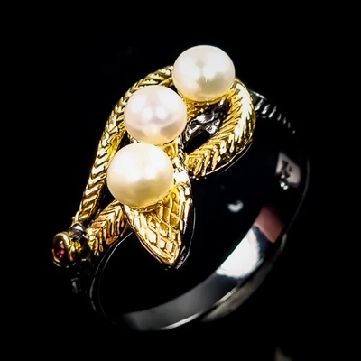 Vintage Natural Pearl Ring 925 Sterling Silver Size 6.5 /R419406 - Image 1 of 4