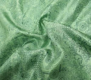 Sushila Vintage Green Scrap Saree 100% Pure Silk Printed Abstract Sari Fabric - Picture 1 of 9