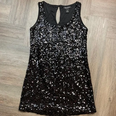 White House Black Market Sequin Mini Shift Dress Womens Medium Black Sleeveless - Image 1 of 4