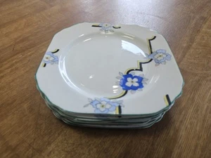 6x Vintage Art Deco Heathcote Blue Flowers Floral Best Bone Side Plates - Picture 1 of 1
