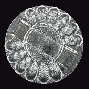 VINTAGE L.E. SMITH GLASS COMPANY DEVILED EGG CLEAR GLASS PLATE WITH RELISH FM - Picture 1 of 1