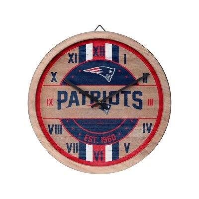 New England Patriots Logo Barrel Wall Clock Wooden - Man Cave Office Decor NEW - Image 1 of 2