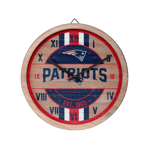 New England Patriots Logo Barrel Wall Clock Wooden - Man Cave Office Decor NEW Cover