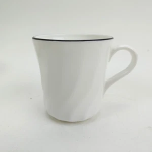 Corelle Tiger Lily 3.5" Flat Cup Black Rim with Swirl Coffee Tea Mug Set of 6 - Afbeelding 1 van 24