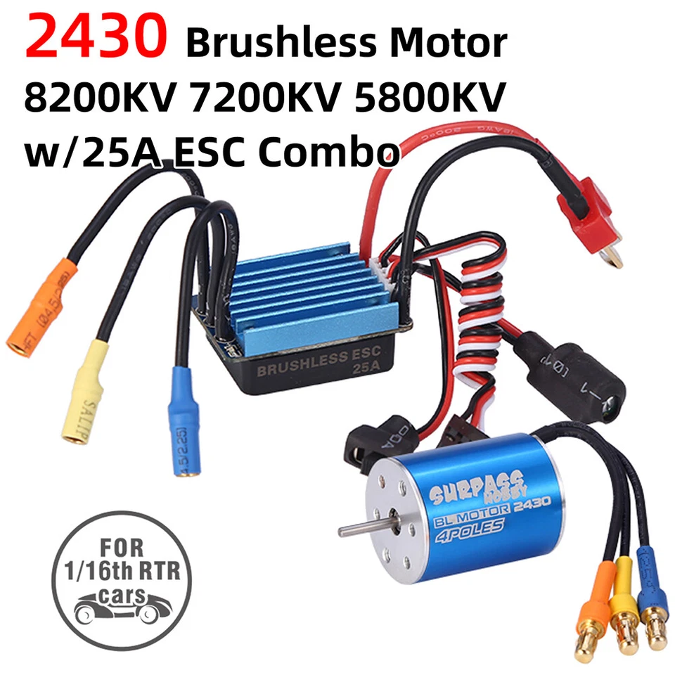 2430 8200KV 7200KV Motor & 25A Brushless ESC for 1/18 1/16 HSP HPI Tamiya RC Car - Image 1 of 4