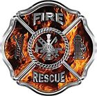 Firefighter Fire Rescue Maltese Cross Decal in Inferno Flames 6" REFLECTIVE FF33