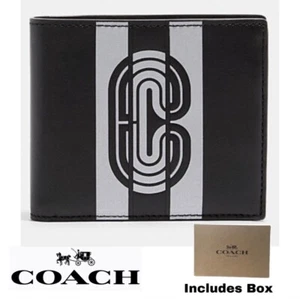 COACH 3-in-1 Wallet Bilfold Varsity Stripe Patch Card Case ID Black 91271 - Picture 1 of 7