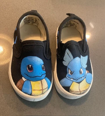 Детская обувь без шнуровки с ручной росписью Squirtle Wartortle Pokemon размер 3 - Изображение 1 из 4