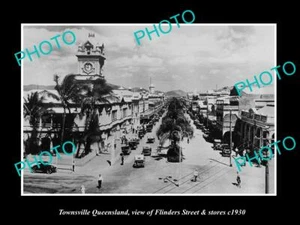 OLD POSTCARD SIZE PHOTO OF TOWNSVILLE QUEENSLAND FLINDERS ST & STORES c1930 - Bild 1 von 1