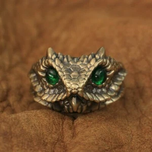 Brass Green CZ Eyes Adder Viper Snake Ring Biker Punk Jewellery BR267C UK N½~Z4 - Picture 1 of 27