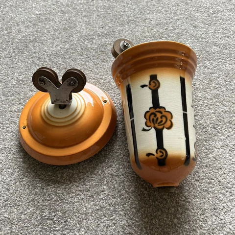 Antique French Rise and Fall Pendant Fittings Orange Ceramic  Art Deco Repair Cover