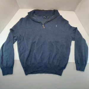POLO Ralph Lauren Sweater Mens XXL Blue Quarter Zip Pullover Pony Preppy Pima - Picture 1 of 8