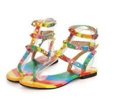 Women Flip-Flop Colorful Rainbow Stud T-Strap Gladiator Flat Sandals Shoes Sz 6 