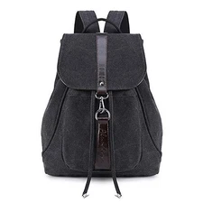 TIBES Mochila Vintage Lienzo Mochila Casual para Mujeres/Niñas Negro (A Negro)