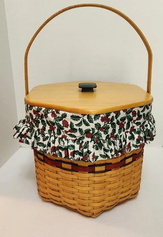 Longaberger 1997 Holiday Hostess Red Snowflake Christmas Basket+Lid+Liner+Prot Cover