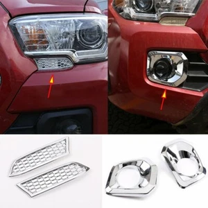 Kit For T@yota T@coma 2016-20 Front Bumper Headlight & Fog Light Trim ABS Chrome - Foto 1 di 12