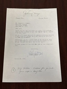 Johnny Mize signierter 1964 Brief an Bob Fishel Yankees Oldtimer's Day Brief HOF - Bild 1 von 2