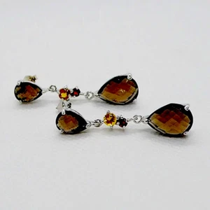 Rauchquarz Citrin Granat Ohrringe Ohrstecker 925 Silber 585 Weißgold vergoldet - Bild 1 von 6