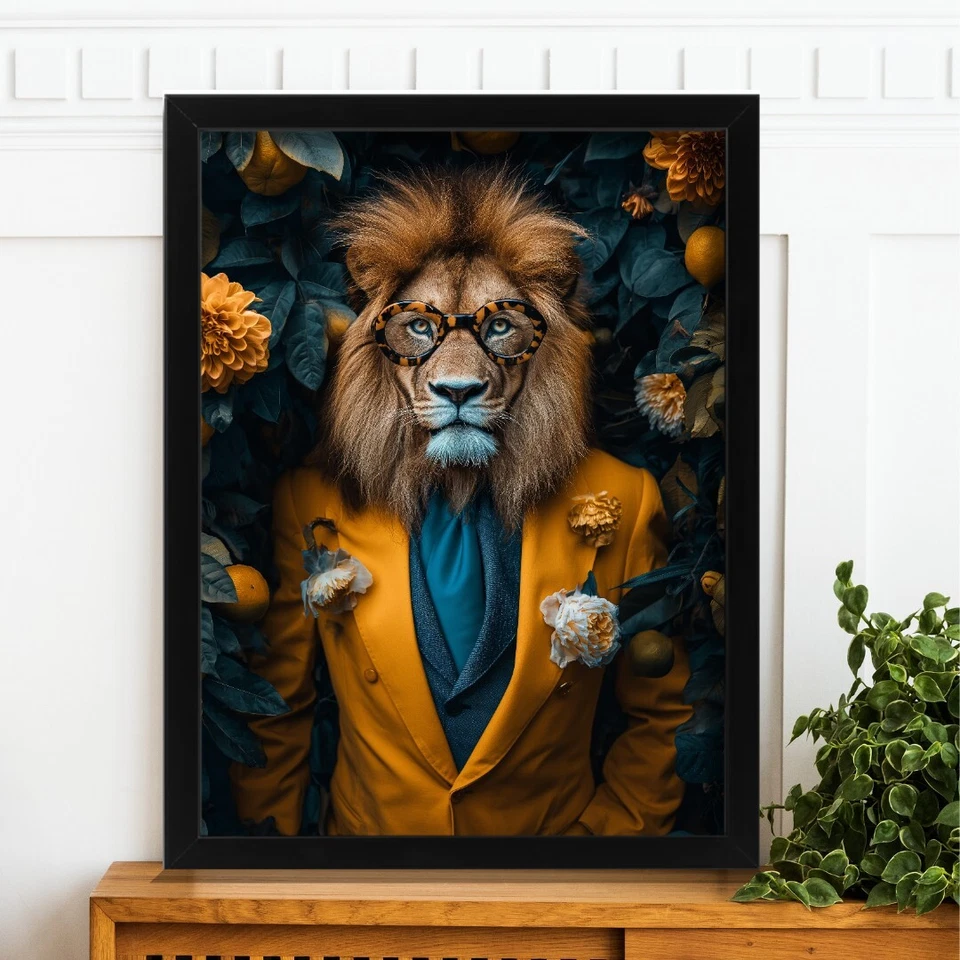 Dapper Lion In A Suit Art Print Lion Wall Art Vintage Animal Portrait Lion Print - Image 1 of 2