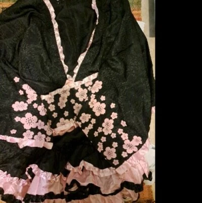 Geisha Girl Asian Japanese Black Pink Fancy Skirt Sexy Adult Costume 2XL - Image 1 of 4