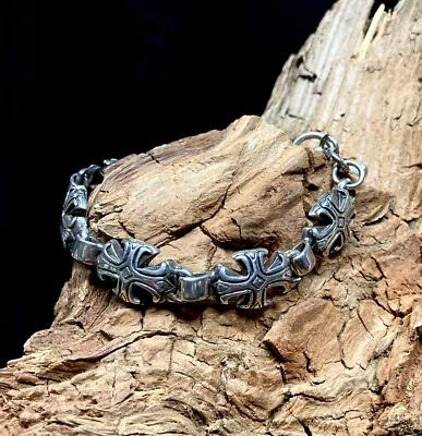 Iron Cross Bracelet 925 sterling silver Chain Link Gothic Biker Heraldic Maltese - Image 1 of 3