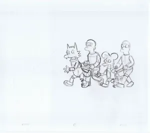 Simpsons Scratchy Itchy Original Art Animation Production Pencils Rough Comp 2 - Picture 1 of 1