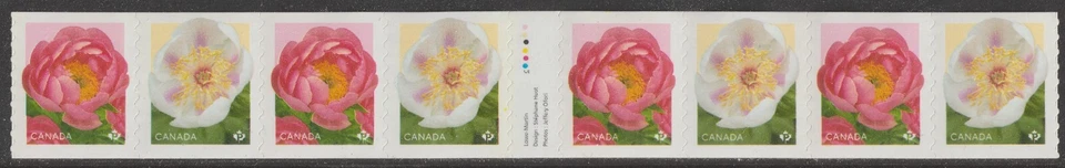 Canada 3486-3487 3487a Peonies P coil gutter strip 8 MNH 2025 - Image 1 of 1