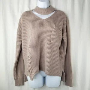 Sweet & Sinful Grobstrick Pullover Used Taupe Gr. L Cutout Choker Neck - Bild 1 von 6