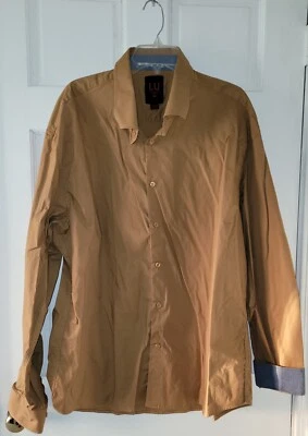 LU Linea Uomo Camel Button Down Shirt w/Blue Collar & Cuffs Stretch Size 4X - Image 1 of 4