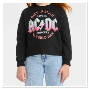 Art Class Kids AC/DC Back in Black Cropped Sweatshirt - L (10-12) - Black - Picture 1 of 1