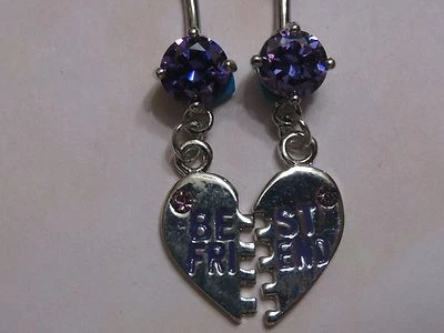 Best Friends dangle 14g belly navel button ring w/ purple cz stone u.s. seller - Image 1 of 4