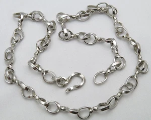 HOOP DESIGN - KNOT CHAIN HANDMADE ANTIQUE STYLE - 999 FINE SILVER RHODIUM PLATED - Picture 1 of 6