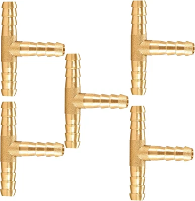 AOPANDA 1/4" Brass Barb Tee Fittings T-Shaped 3 Ways Union 1/4" ID Hose Pipe Fit