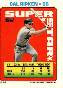 1990 Topps Mini Stickers-Super Star Backs Card #44 Cal Ripken Baltimore Orioles - Picture 1 of 2