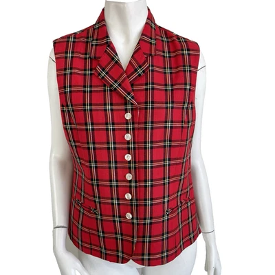 Giorgio Sant' Angelo Red Tartan Plaid Holiday Dress Vest Linen Blend Womens M - Image 1 of 4