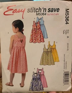 Vestido McCall's M5364 con patrón de costura sin cortar para niñas talla 2 3 4 5 - 3 estilos diferentes - Imagen 1 de 3