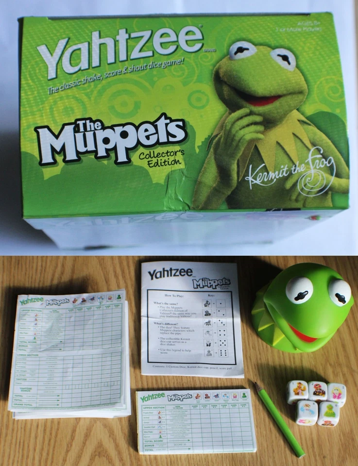 The Muppets Yahtzee Collector’s Edition Hasbro w/ Kermit Dice Cup & Custom Dice - Image 1 of 4