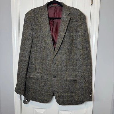 Harris Tweed Mens Blazer 44 L Brown Herringbone Jacket Scottish Wool Woven Coat - Image 1 of 4