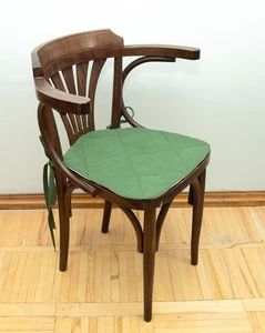 Set 2 Two-Sided Linen quilted Seat Pad With Ties Forest green Beige Thonet - Picture 1 of 15