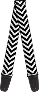 Guitar Strap Chevron3 White Black 2 Inches Wide - Picture 1 of 12