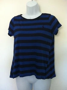Ralph Lauren Girls Shirt Med & Navy Blue Stripe Swing Style Back SS SZ M 8-10NWT - Picture 1 of 8