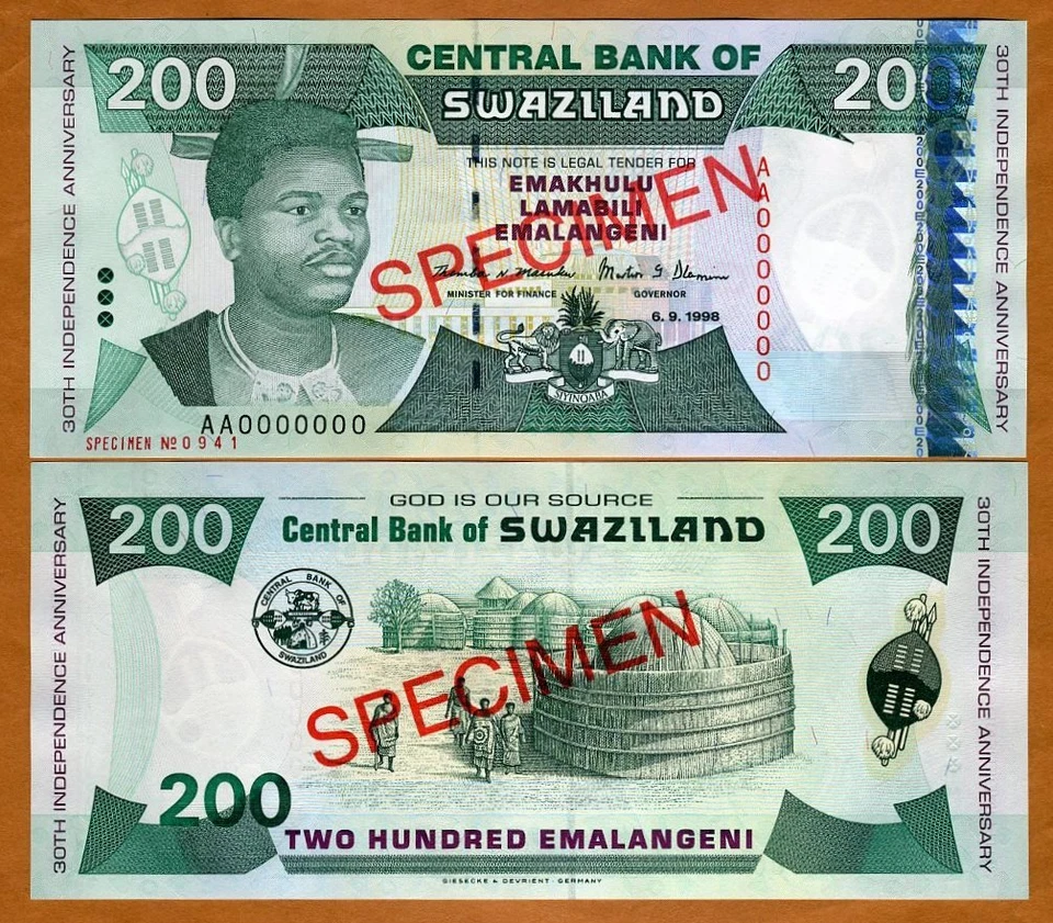 Specimen, Swaziland, 200 Emalangeni, 1998, P-28s, UNC - Image 1 of 1